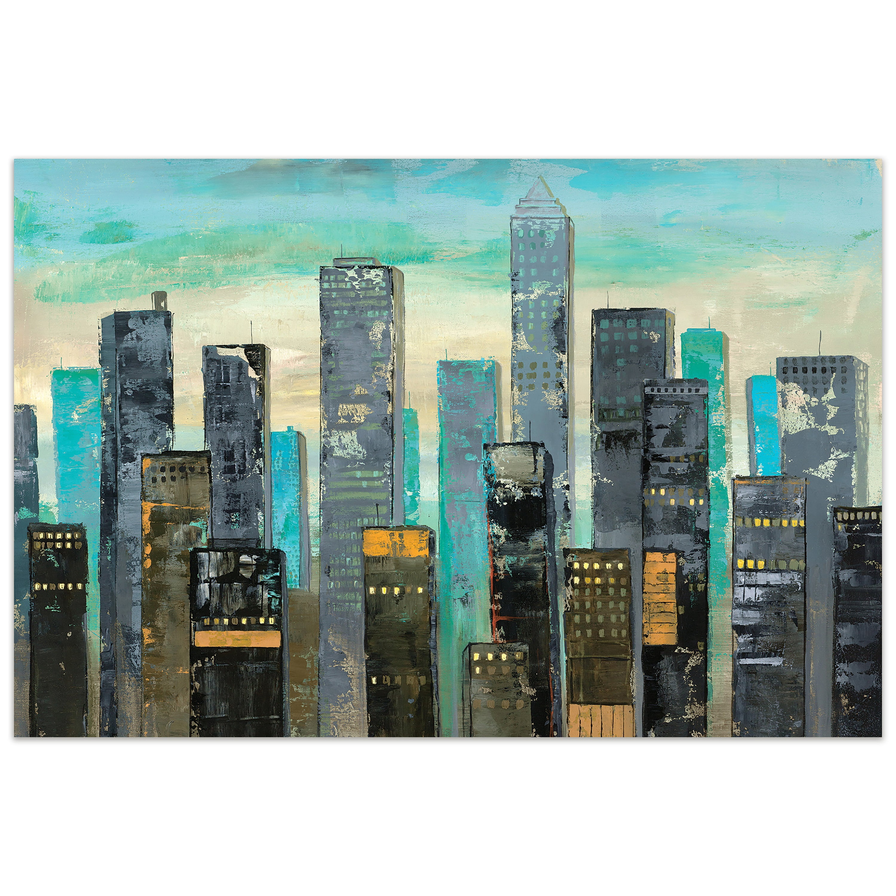 Empire Art Direct Urban Lights II Frameless Free Floating Tempered Glass Panel Graphic Wall Art, 48" x 32" x 0.2", Ready to Hang