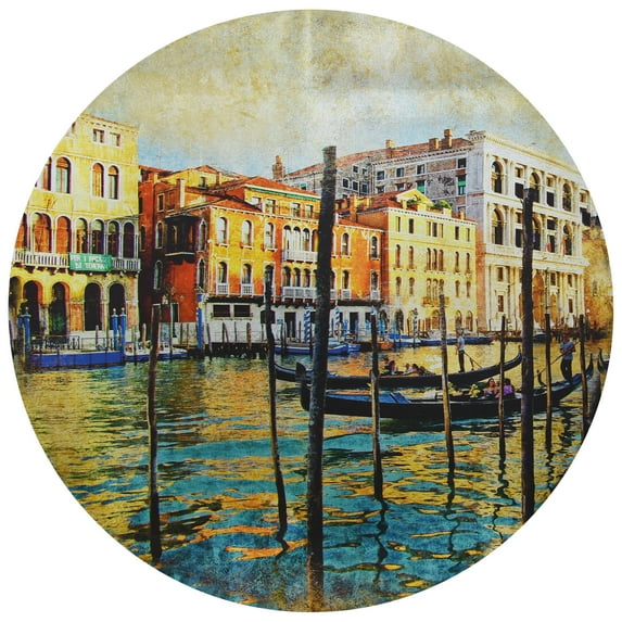 Empire Art Direct "Venice" Circular Silver Canvas Round Wall Art, 32" Diameter, Ready to Hang