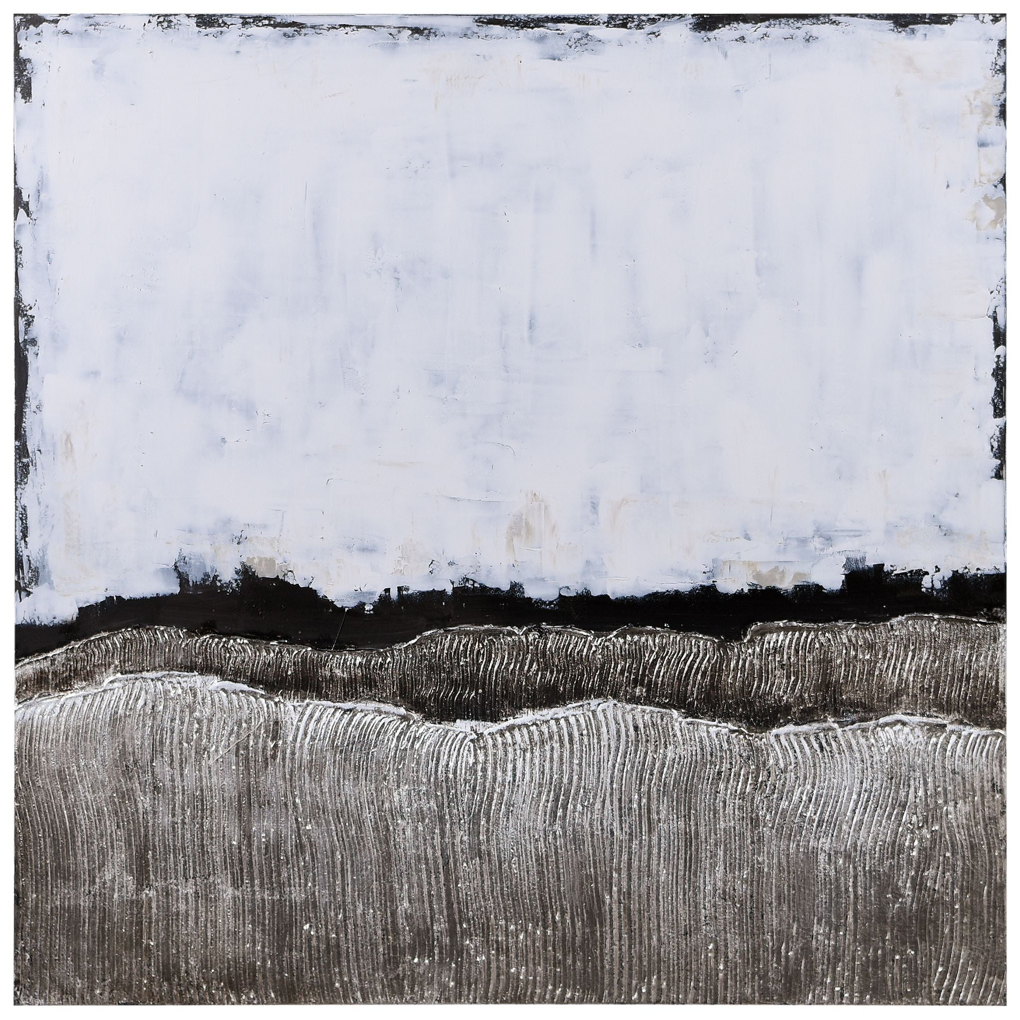 White Atmosphere Abstract Metallic Hand Painted Canvas Art, 48" x 48"