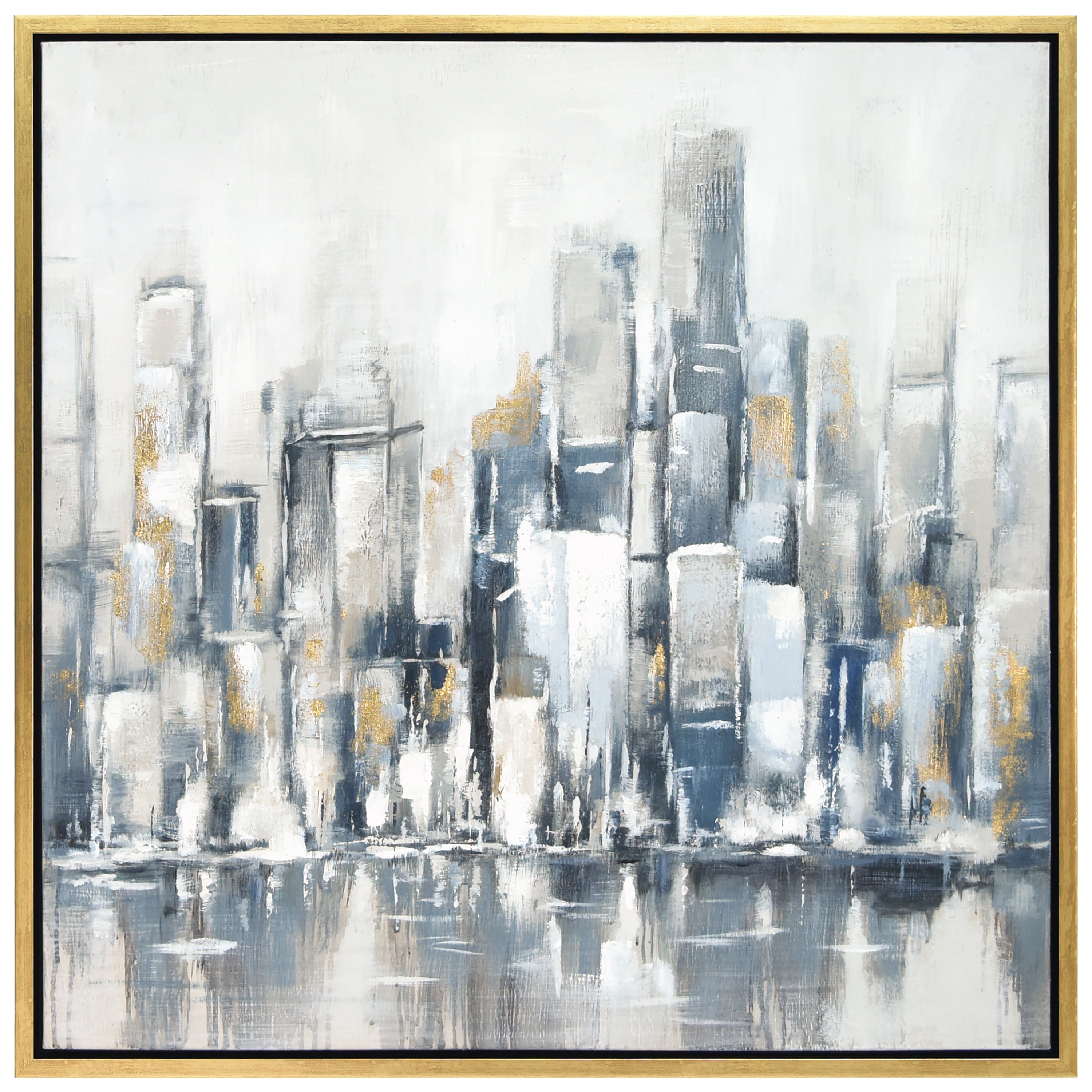 Empire Art Direct Winter Cityscape Textured Metallic Hand Painted Framed Wall Art, 36" x 36" x 1.5", Ready to hang