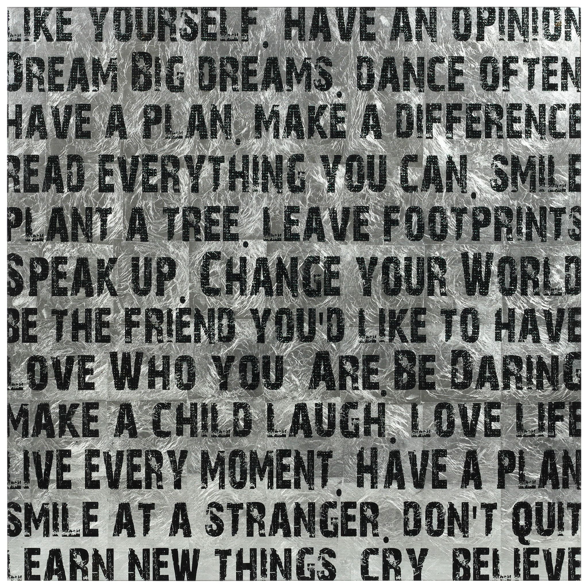 Silver Leaf Tempered Glass Motivational Quote Wall Art, 38" x 38"