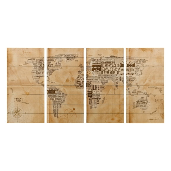Empire Art Direct World Map Print on Solid Wood Wall Art Set of 4, 60" x 30", Ready to Hang