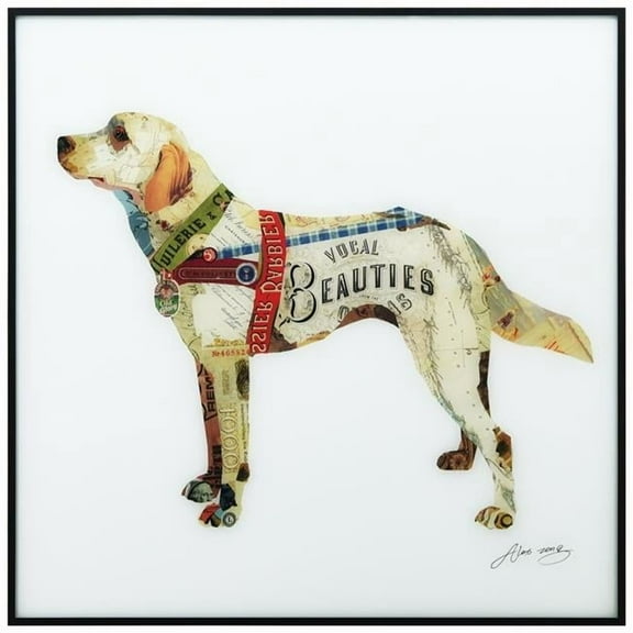 Empire Art Direct Yellow Lab on Reverse Printed Art Glass and Anodized Aluminum Black Frame Wall Art, 24" x 24" x 1", Ready to Hang