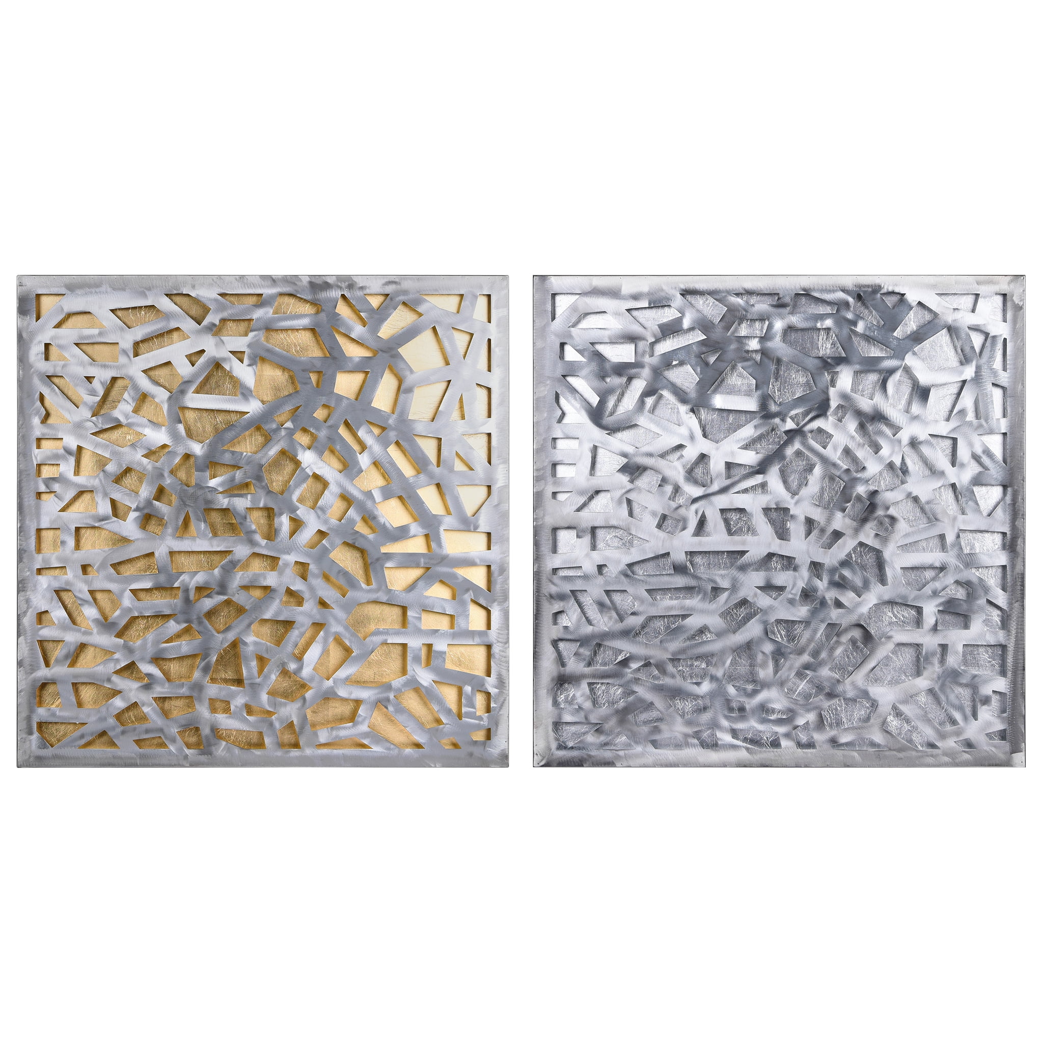 Gold and Silver Leaf Abstract Metal Wall Art Set, 64" x 32"