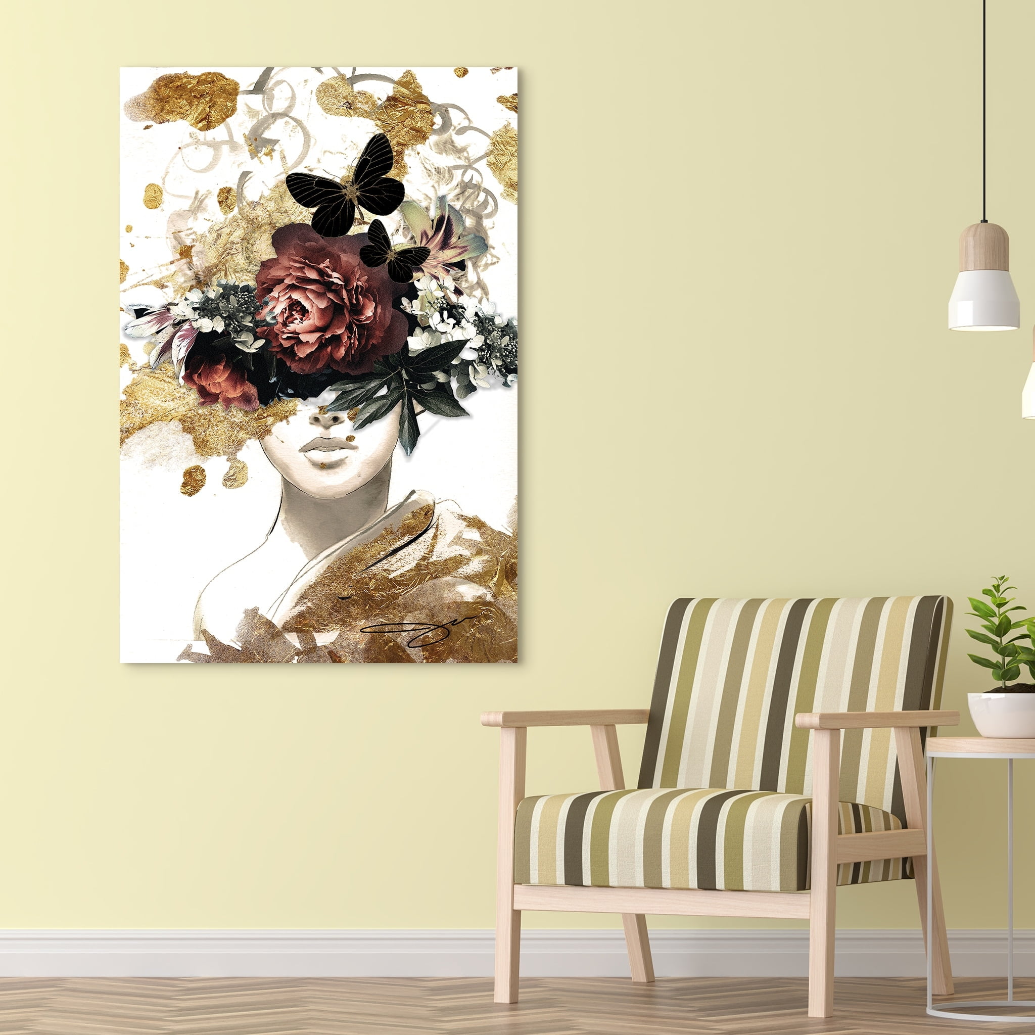 Gold-Tone Graphic People Art Print on Tempered Glass, 32" x 48"