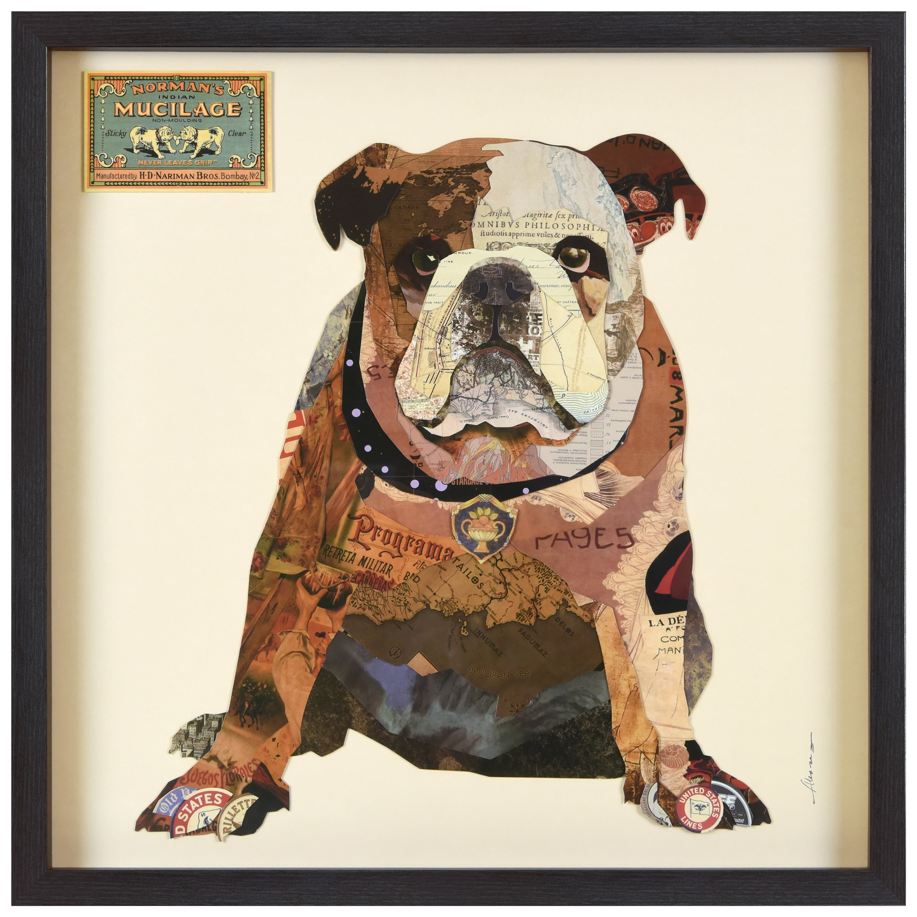 Empire Art 'Men's Best Bully' Hand Made Signed Art Collage by EAD Artists Co-op under Tempered Glass in Black Frame