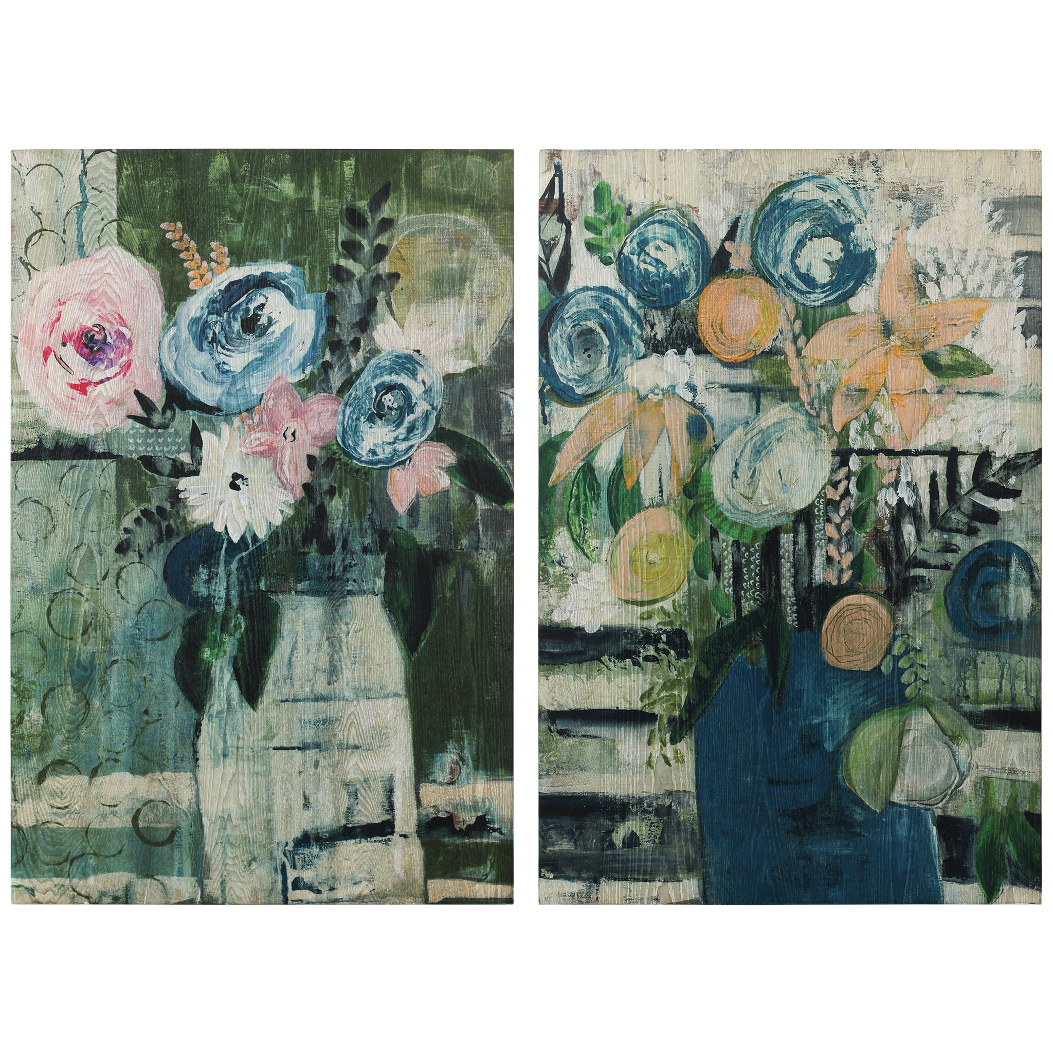 Empire Art Modern Floral Circle & Stripe Flowers Photography, Set of 2