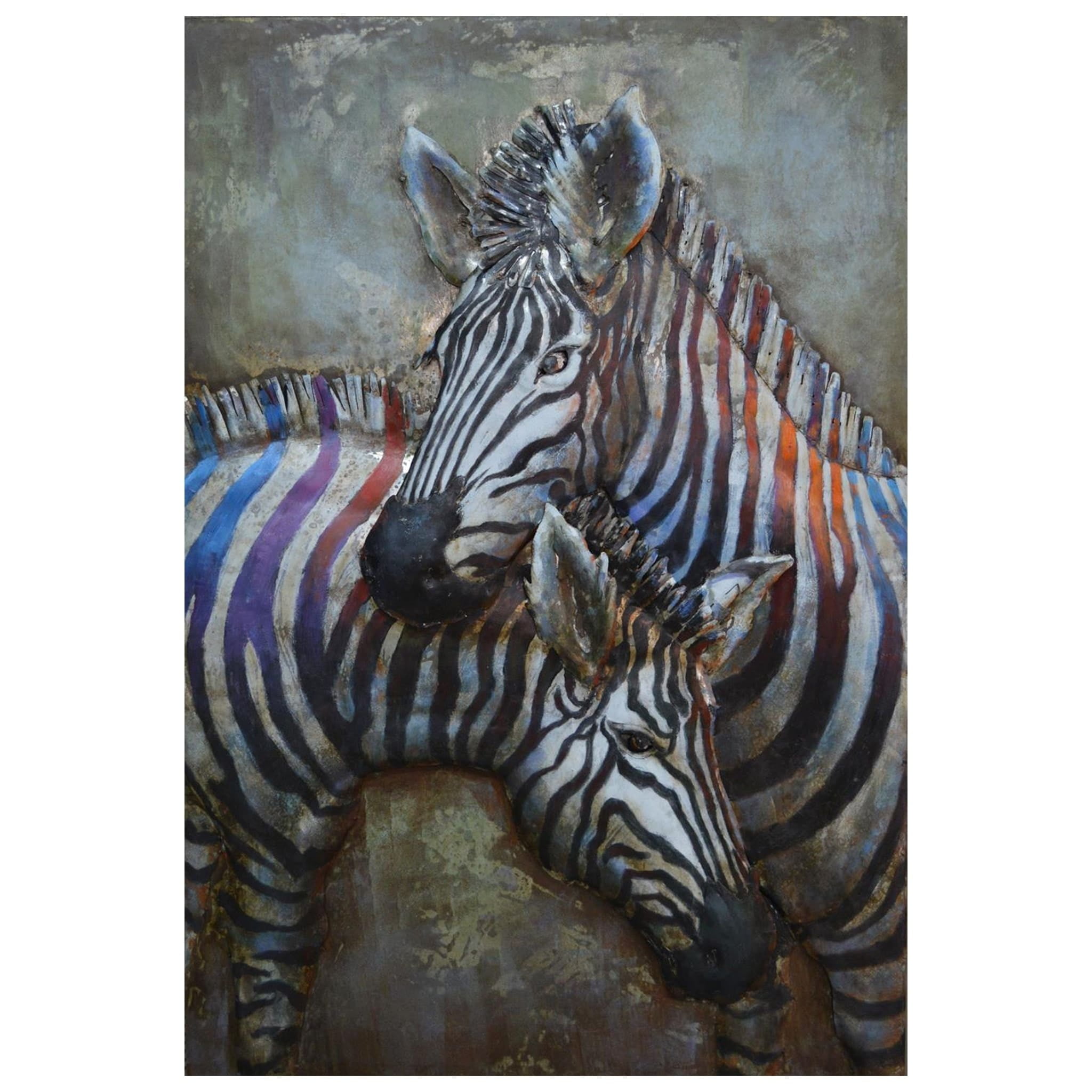 Hand-Painted Iron Zebras Wall Art in Mixed Media