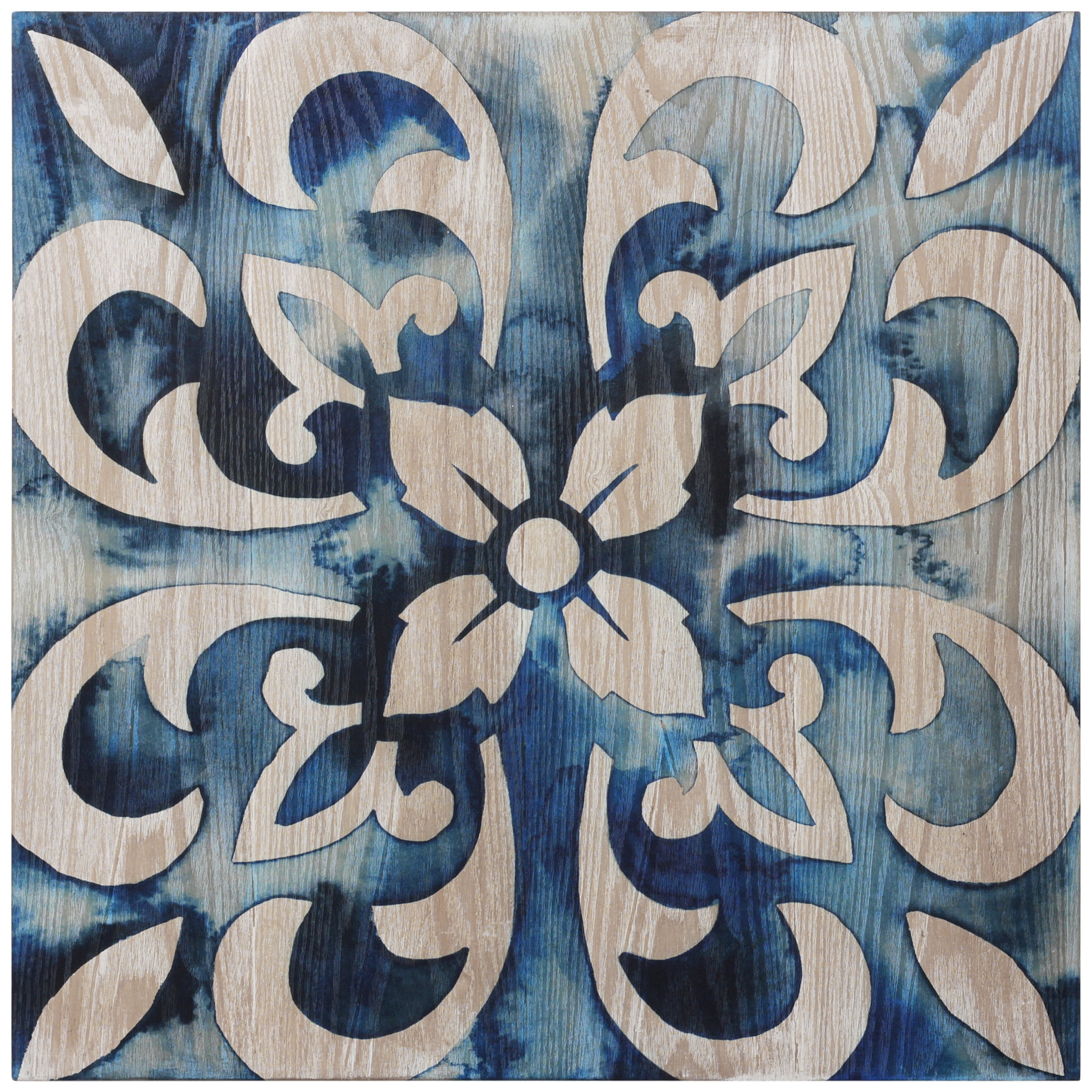 Cobalt Blue and Natural Ash Wood Abstract Square Wall Art