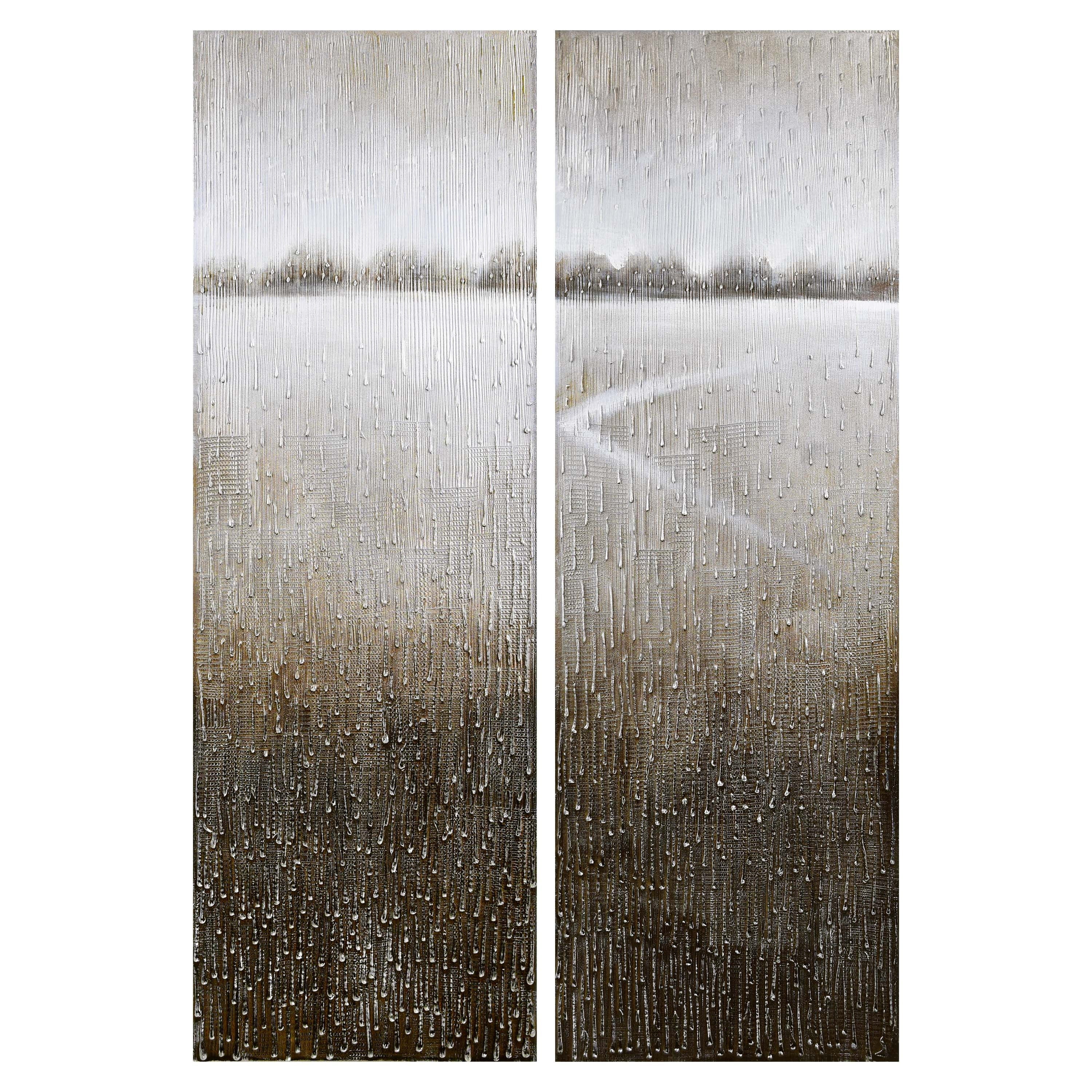 Martin Edwards Gray and Brown Abstract Canvas Wall Art Set