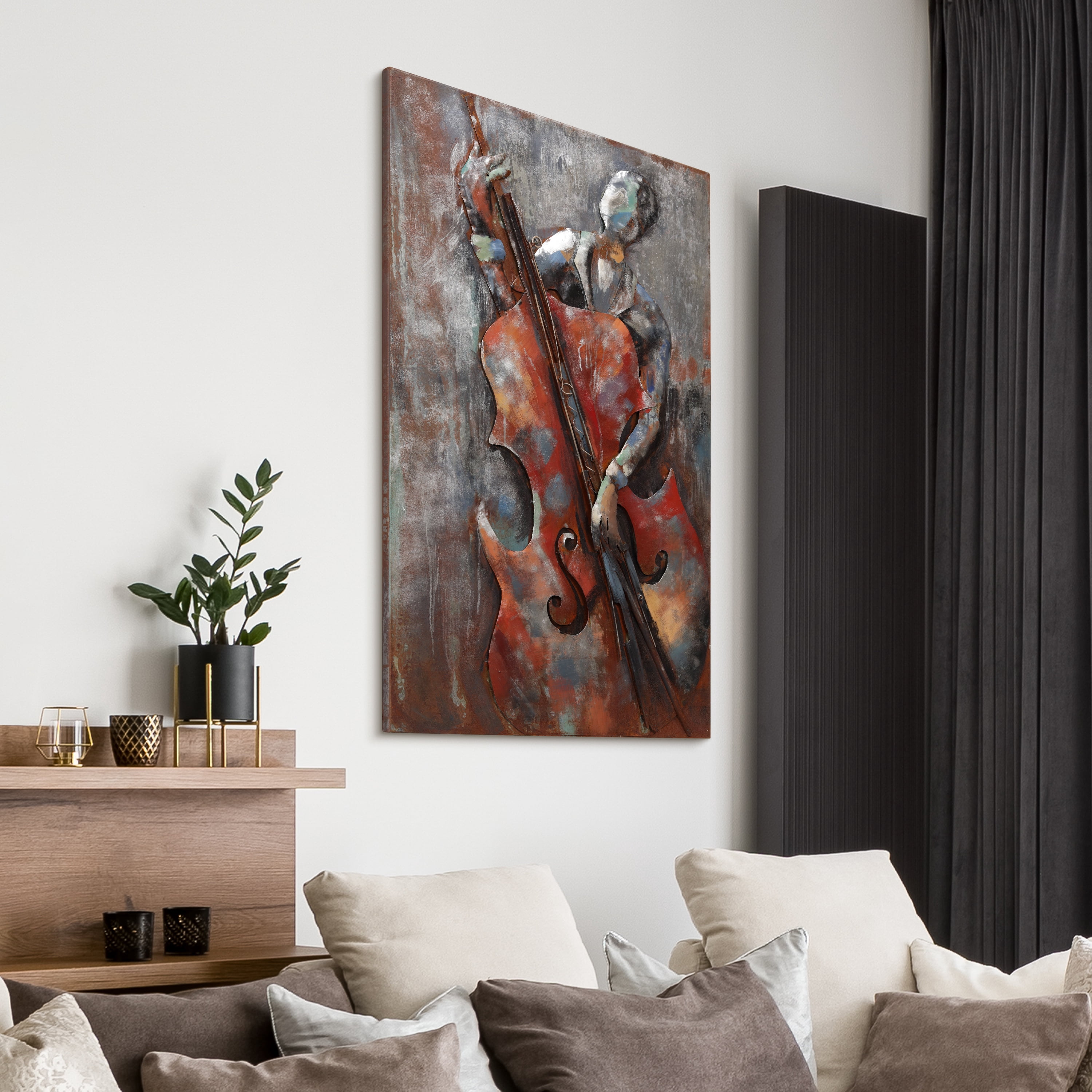 Empire Art "The Bassist" Mixed Media Iron Hand Painted Dimensional Wall Décor