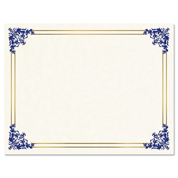 Empire Blue Certificate on White Parchment - Set of 25, 8-1/2" x 11" on 60 lb. text parchment paper, Laser and inkjet printer compatible