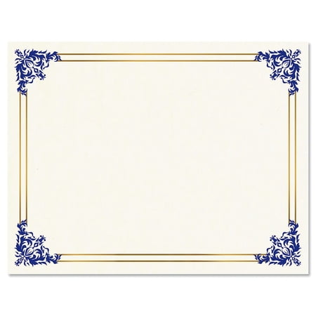 Empire Blue Certificate on White Parchment - Set of 25, 8-1/2" x 11" on 60 lb. text parchment paper, Laser and inkjet printer compatible
