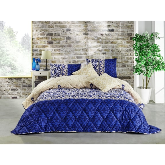 Empire Blue & Gold Geometric Cotton 9 Piece Bed in a Bag Comforter Set with Sheets