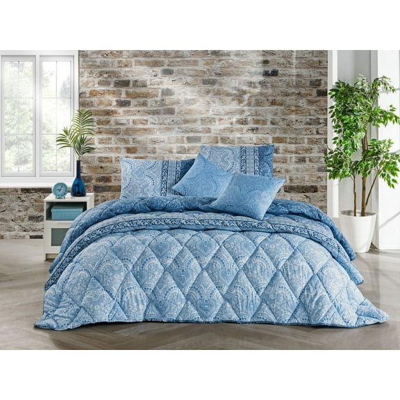 Empire Blue Sequins Cotton 9 Piece Bed in a Bag Comforter Set with Sheets