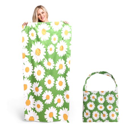 Empire Cove 2 in 1 Convertible Beach Towel Tote Bag Shoulder Bag Green Daisy