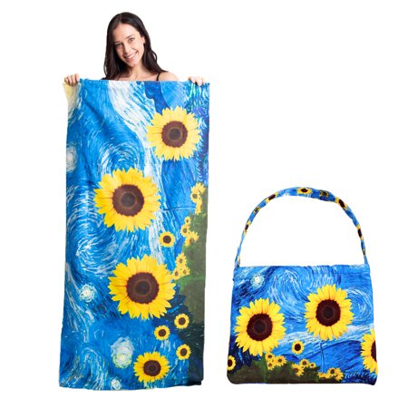 Empire Cove 2 in 1 Convertible Beach Towel Tote Bag Sunflower Starry Night
