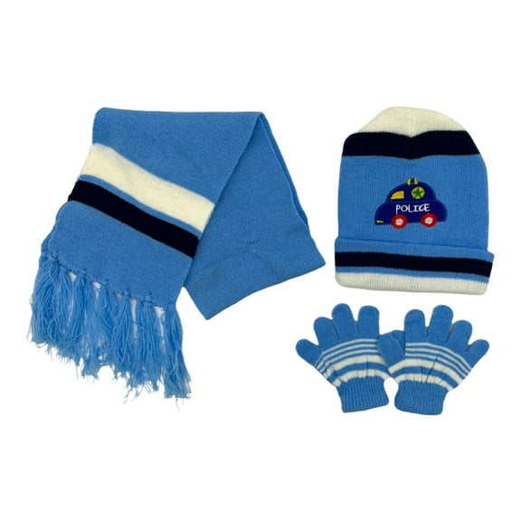 Empire Cove 3 Piece Kids Winter Knit Beanie Set Gloves Hats Scarves Girls Boys Police