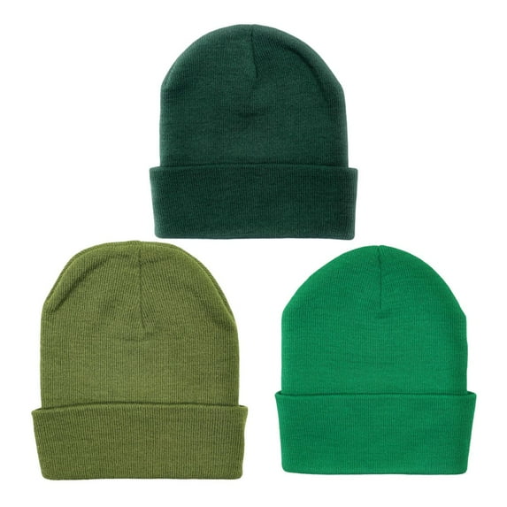 Empire Cove Cuffed Knit Beanie 3 Pack Set Dark Green Olive Kelly Green
