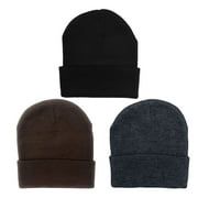 Empire Cove Cuffed Knit Beanie 3 Pack Set of Black Brown Charcoal