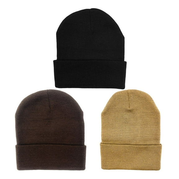 Empire Cove Cuffed Knit Beanie 3 Pack Set of Black Brown Khakhi