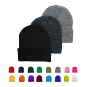 Empire Cove Cuffed Knit Beanie 3 Pack Set of Black Charcoal Heather Grey