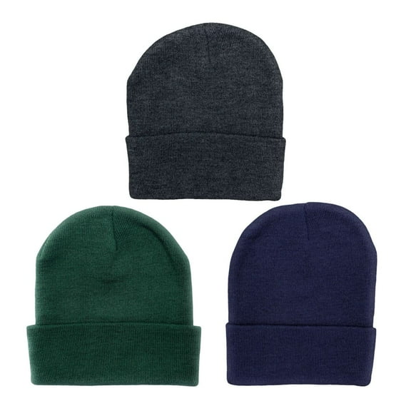 Empire Cove Cuffed Knit Beanie 3 Pack Set of Charcoal Dark Green Navy