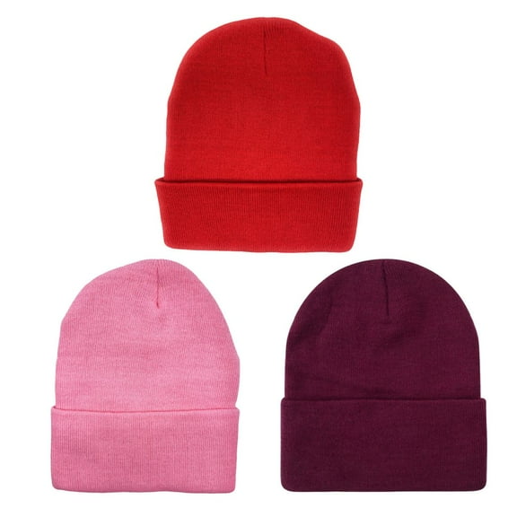Empire Cove Cuffed Knit Beanie 3 Pack Set of Red, Light Pink, Wine