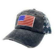 Empire Cove Distressed Washed USA Flag Stars Trucker Dad Caps Hats Black