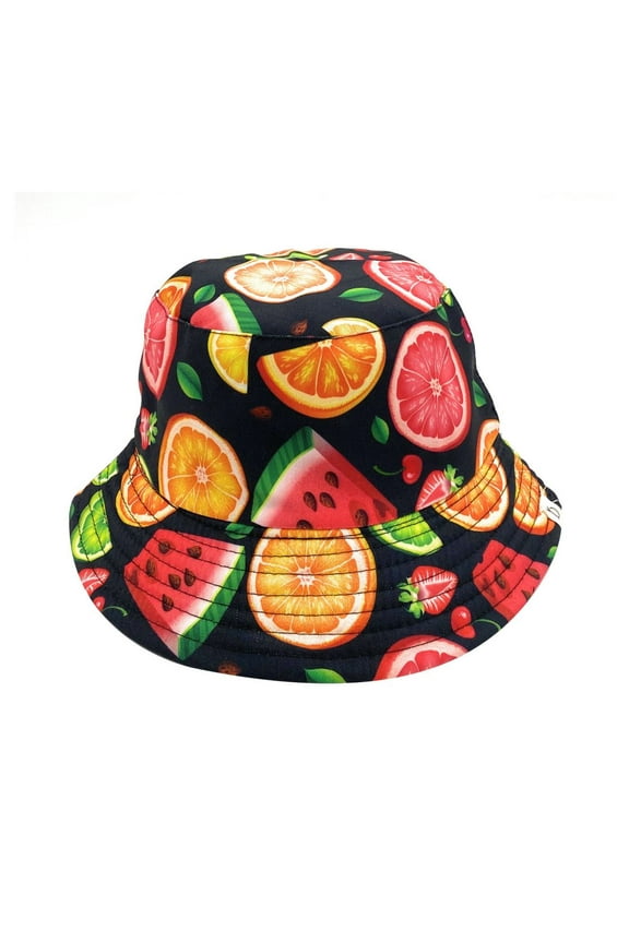 Fruit Print Bucket Hat Reversible Fisherman Cap Women Men Orange