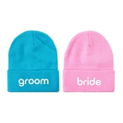 Empire Cove Gift Set for Bride Groom - 2 Cuffed Beanies Embroidered for Wedding Newlyweds - Set A