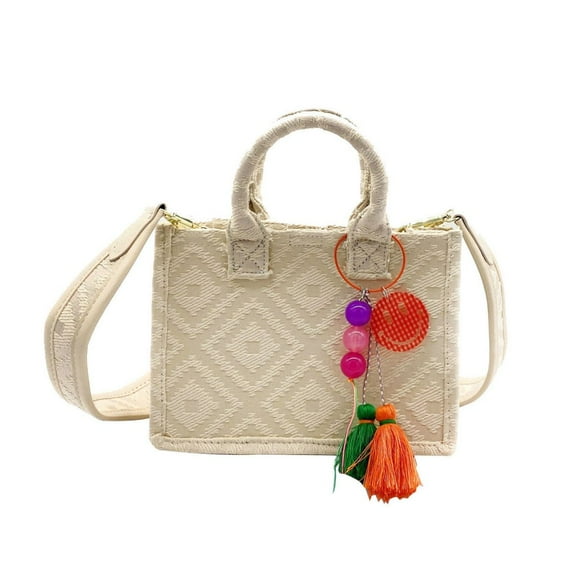 Empire Cove Gift Set for Women Mom Sister -  Mini Tote Bag comes with a cute Tassel and Charm - Purse Handbags Satchel - Diamond Ivory