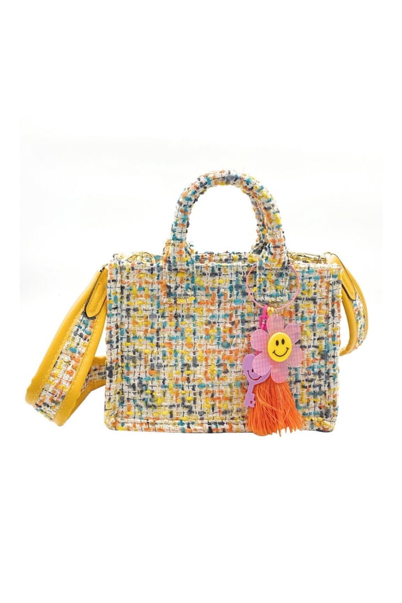 Women's Speckle Pink Mini Tote Bag Handbag Purse Satchel with Tassel and Charm