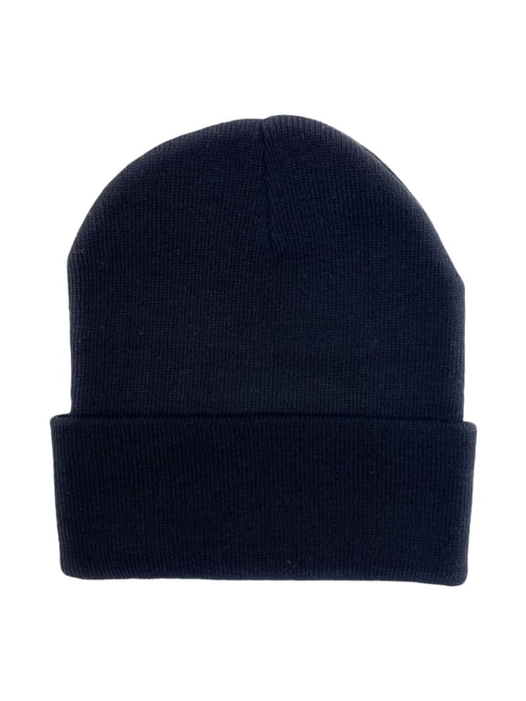 Knit Cuffed Beanie Hat Cap Warm Winter Men Women Soft Toboggan Black