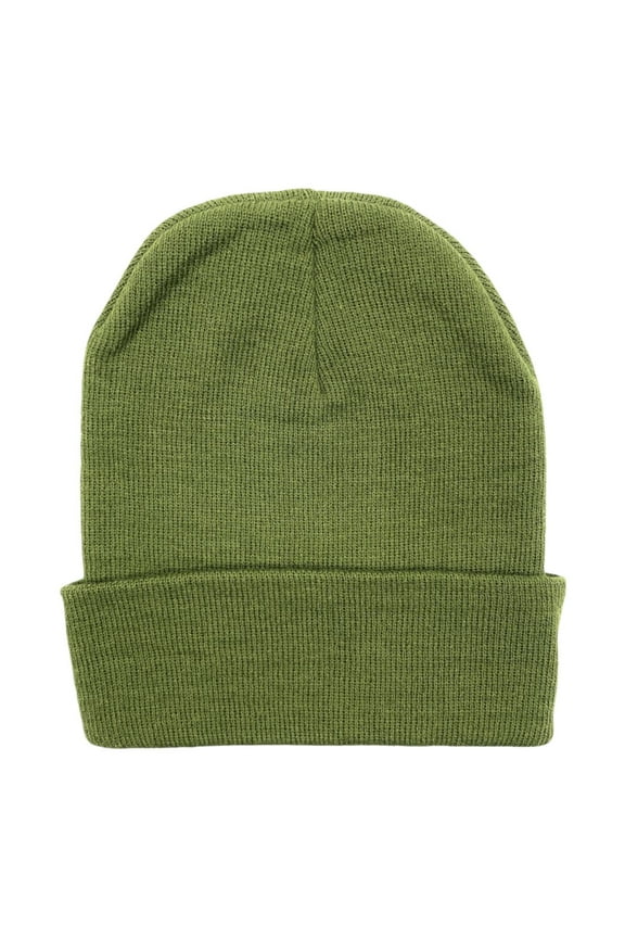 Knit Cuffed Beanie Hat Cap Warm Winter Men Women Soft Toboggan Olive