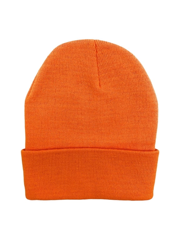 Knit Cuffed Beanie Hat Cap Warm Winter Men Women Soft Toboggan Orange