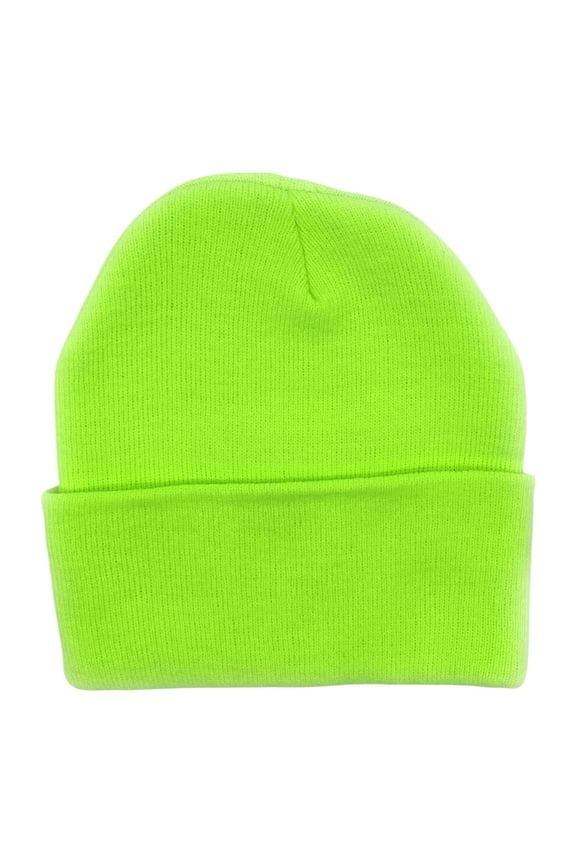Knit Cuffed Beanie Hat Cap Warm Winter Men Women Toboggan Neon Green