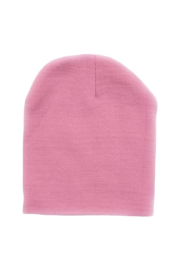 Knit Uncuffed Beanie Hat Cap Warm Winter Men Women Short Toboggan Pink