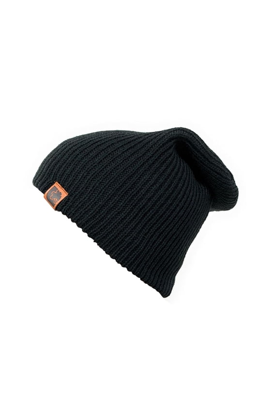 Long Beanie Winter Warm Solid Knit Womens Mens Unisex - Black
