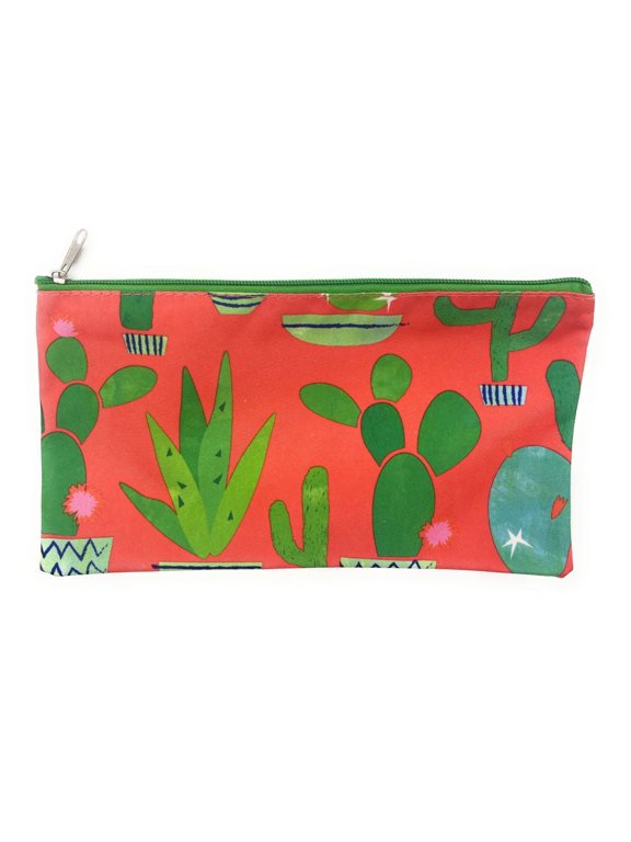 Pouch Bag Zipper Cosmetic Makeup Bank Car Documents Travel Coral Cactus