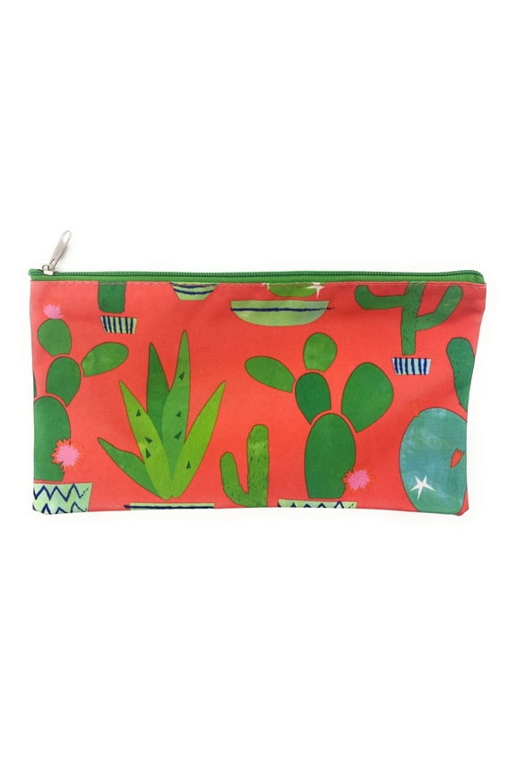 Pouch Bag Zipper Cosmetic Makeup Bank Car Documents Travel Coral Cactus