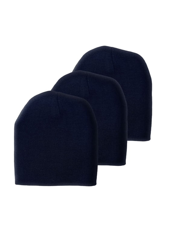 Short Uncuffed Knit Beanie 3 Pack Set Black