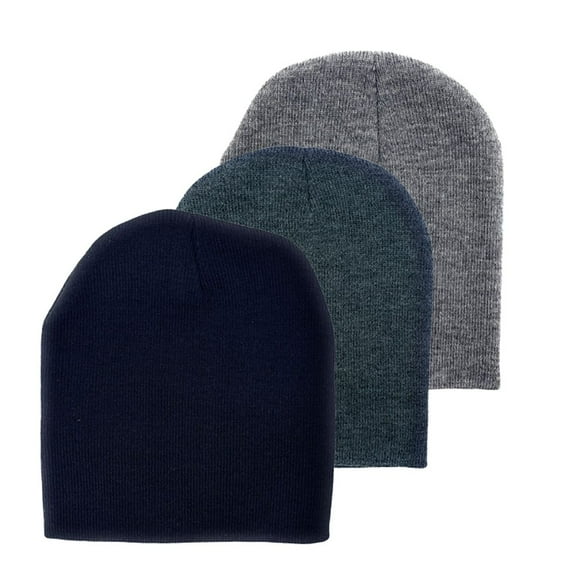 Empire Cove Short Uncuffed Knit Beanie 3 Pack Set of Black Dark Grey Heather Grey