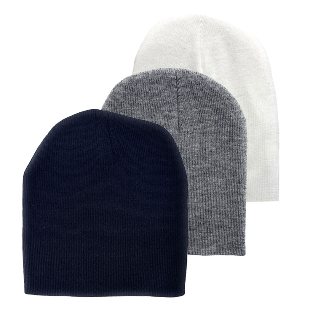 Empire Cove Short Uncuffed Knit Beanie 3 Pack Set of Black Heather Grey ...