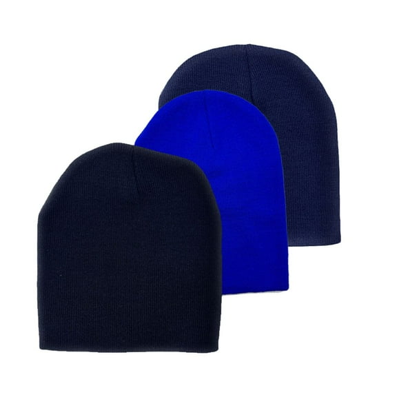 Empire Cove Short Uncuffed Knit Beanie 3 Pack Set of Black, Royal, Navy
