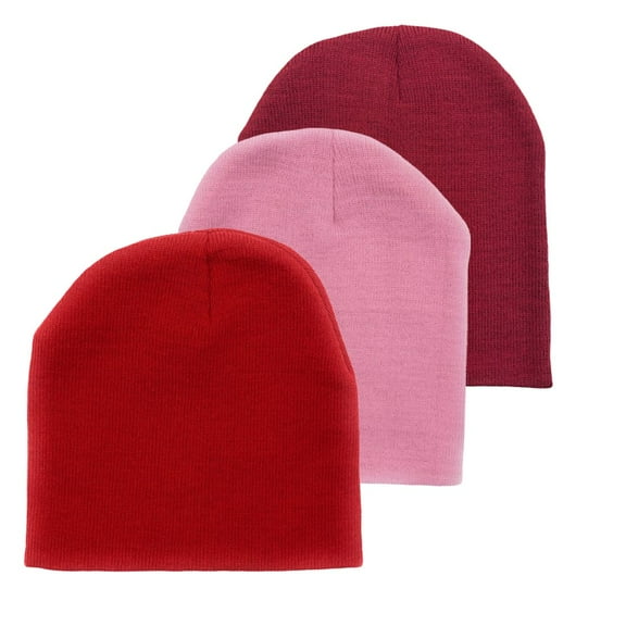 Empire Cove Short Uncuffed Knit Beanie 3 Pack Set of Red, Pink, Wine