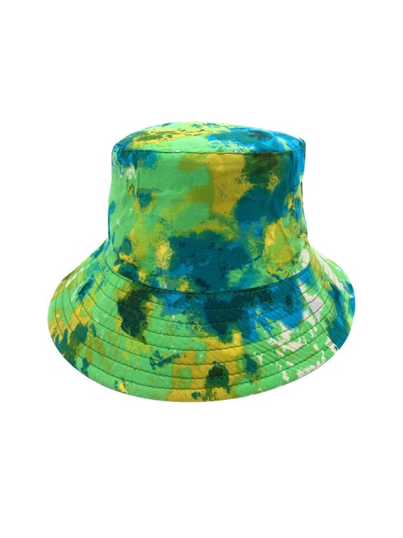 Tie Dye Crumple Reversible Bucket Hat Fisherman Cap Women Men Green