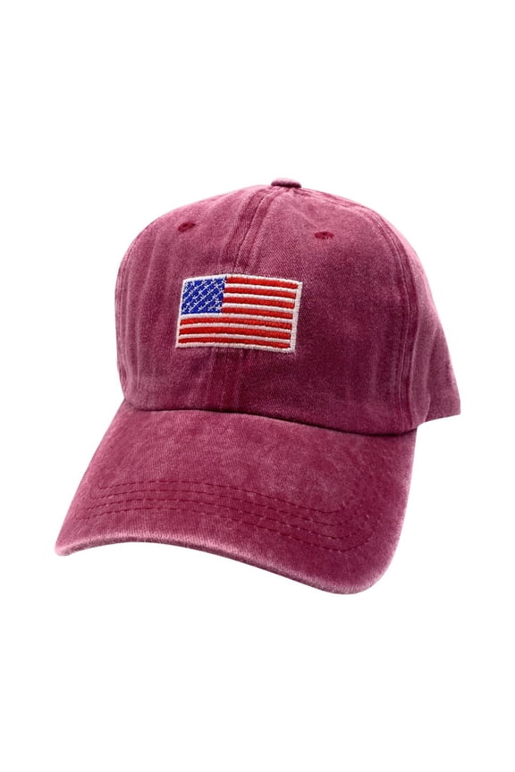 Washed USA Flag Cotton Baseball Dad Caps Patriotic Hats Vintage Burgundy