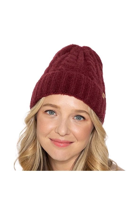 Winter Cable Knit Cuff Beanie Burgundy