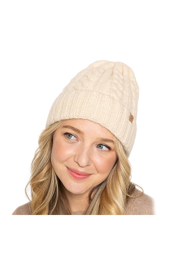 Winter Cable Knit Cuff Beanie Ivory